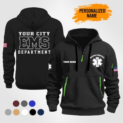 Personalized Name EMS 2D Quarter Zip Hoodie ST171